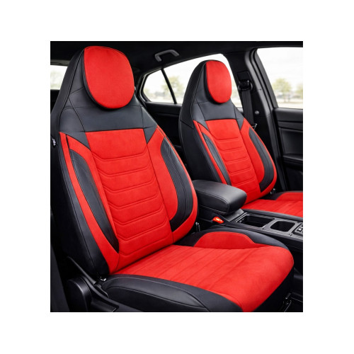 Huse scaune auto universale fractionate Premium cu tetiera fata incorporata negru cu rosu  Cod: HNG-C509-3