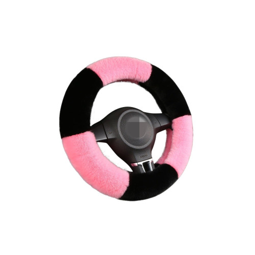 Husa volan auto extra pufoasa plus marime M negru cu roz Cod: WK-1406