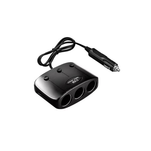 Prelungitor priza auto 3 cai cu intrerupator individual si 2 porturi USB Cod: K358