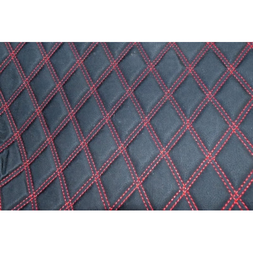 Material special pentru covorase auto romb negru / cusatura rosie.  Cod: COV02NR