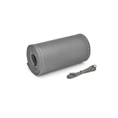 Husa volan cu ac si ata piele cu gaurele marime M diametru 38 cm gri cusatura gri Premium Cod: LUXFST01