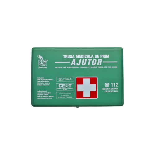 Trusa medicala prim ajutor in cutie de plastic  Verde omologata RAR