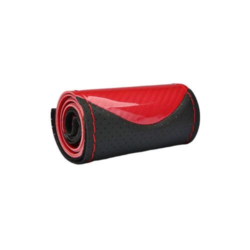 Husa volan cu ac si ata piele cu gaurele marime M culoare rosu si carbon cusatura rosie Premium Cod: LUXFST02