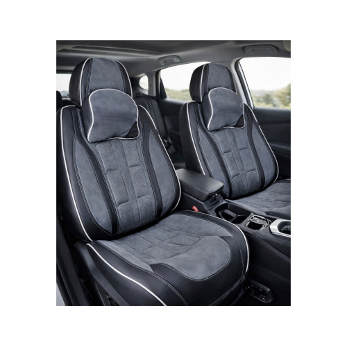Huse scaune auto universale fractionate 9D Premium fata si spate negru gri antracit cusaturi gri Cod: HNG1407-4