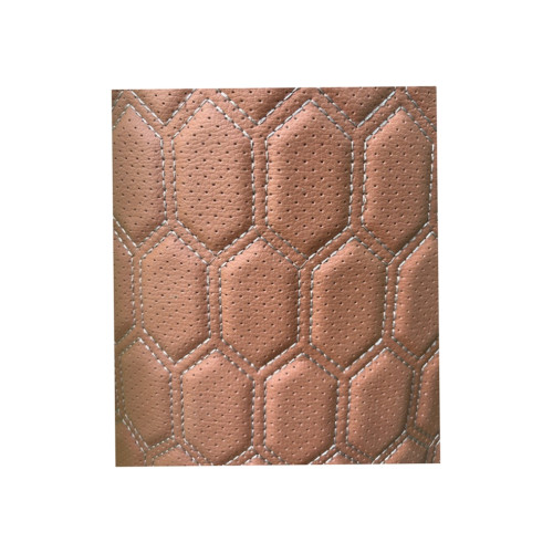 Material imitatie piele tapiterie hexagon cu gaurele maro/cusatura gri Cod: Y03MG