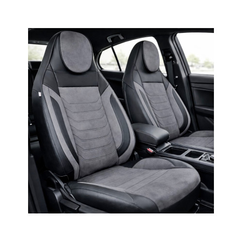 Huse scaune auto universale fractionate Premium cu tetiera fata incorporata negru cu gri Cod: HNG-C509-2